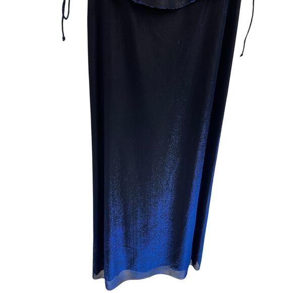 Beautiful Cache Dress Shiny Iridescent Blue Full Length 4 Vintage Lace Sides - Picture 3 of 9